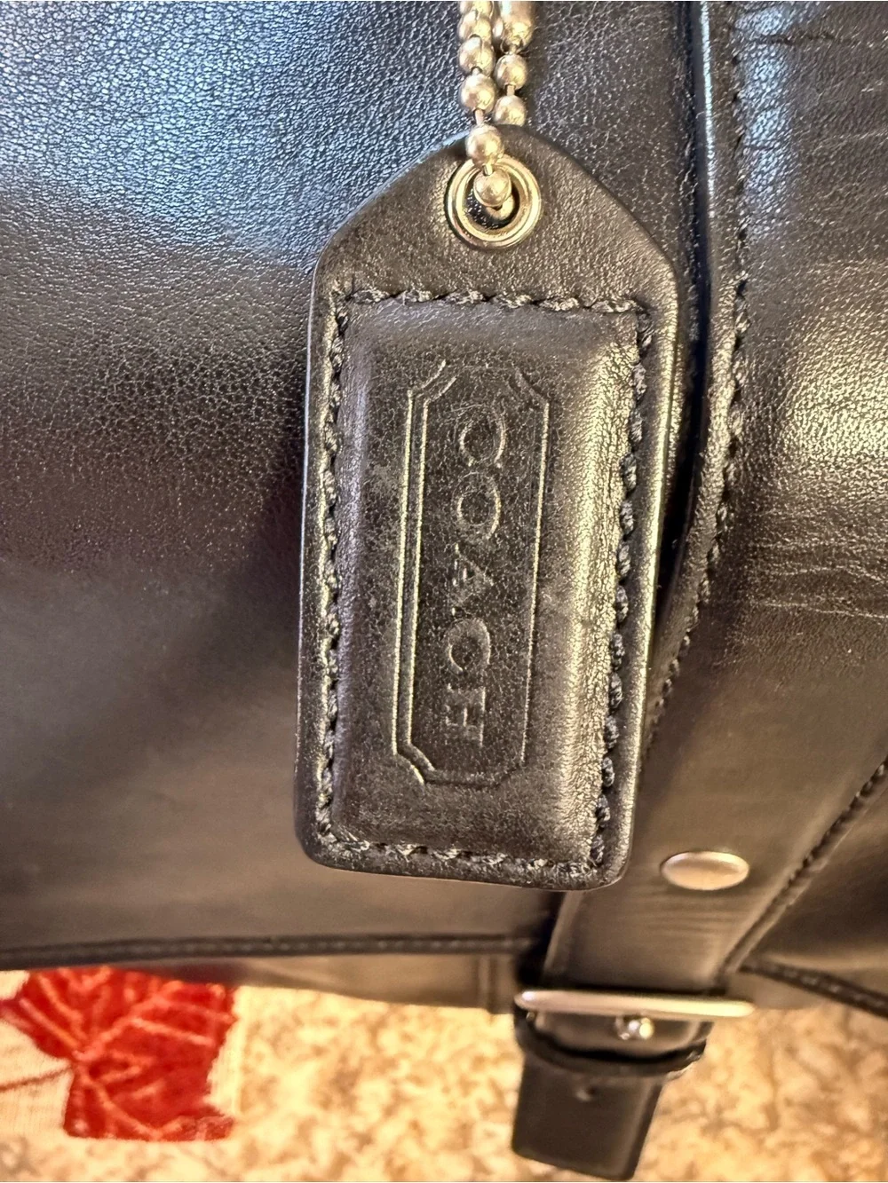 Coach Black Leather Messenger Bag with Buckle Straps